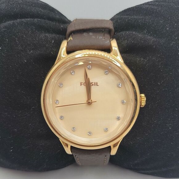 Fossil Women’s Gold-Tone Crystal Dial Leather Strap Watch - Brown main image 9